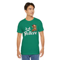 Believe Reindeer Christmas Santa Hat Holiday Shirt
